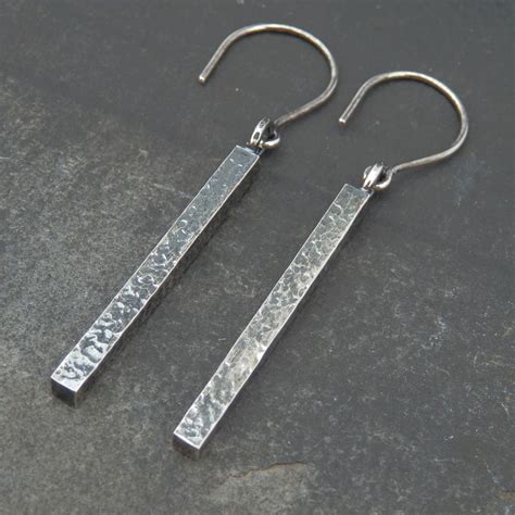 Bar Earrings / Silver Bar Earrings / Hammered Earrings / - Etsy