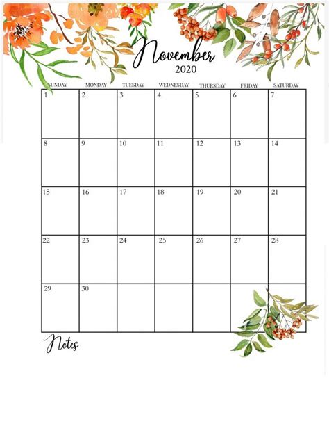 Floral 2020 Calendar Printable | Calendar printables, Free printable ...