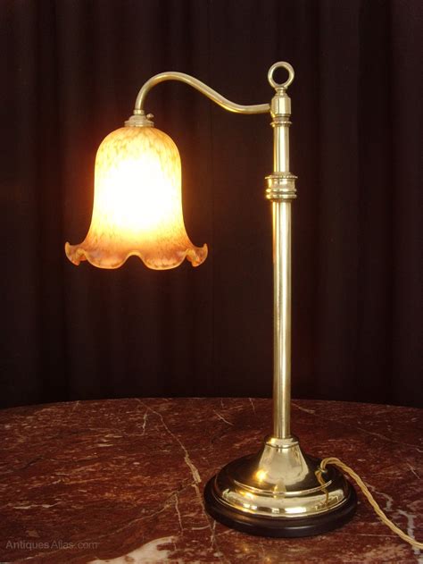 Antiques Atlas - Brass Adjustable Desk Table Lamp Glass Shade 1900s