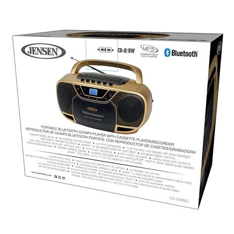 Jensen Home Stereo CD/Cassette Bluetooth Boombox Portable Bluetooth Music System with CD Player ...