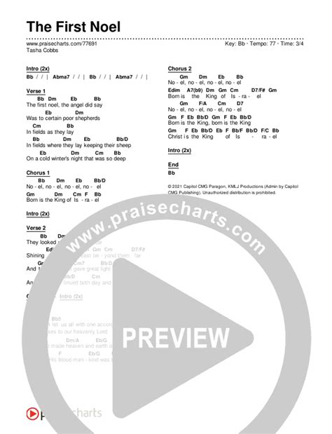 The First Noel Chords PDF (Tasha Cobbs Leonard) - PraiseCharts