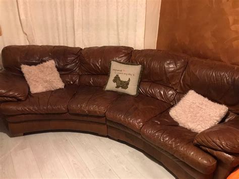 Fabulous curved leather brown sofa | in Hull, East Yorkshire | Gumtree