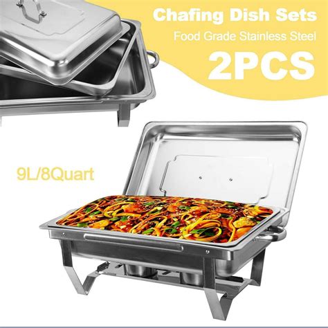 Free Shipping! 9L/8Q 2pcs Chafing Dish Sets Chafer Dish Stainless Steel Pans Full Size ...