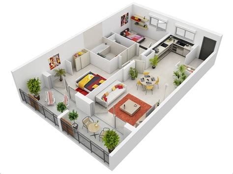 10 Awesome Two Bedroom Apartment 3D Floor Plans | Architecture & Design