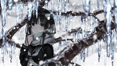 #4501004 ice, anime girls, scarf, anime, winter, snow - Rare Gallery HD ...