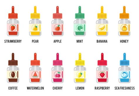 Free Vector | E-liquid flavors. vaping juice or vape juice signs . set ...