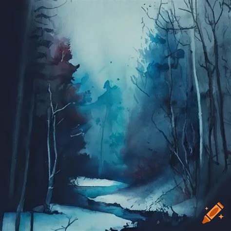 Watercolor painting of snowy landscape in game 'the long dark' on Craiyon