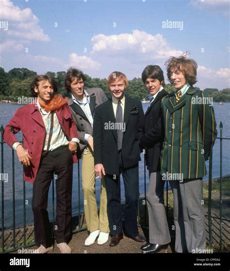 BEE GEES in 1968 from left: Maurice Gibb, Barry Gibb, Colin Peterson, Vince Melouney, Robin Gibb ...