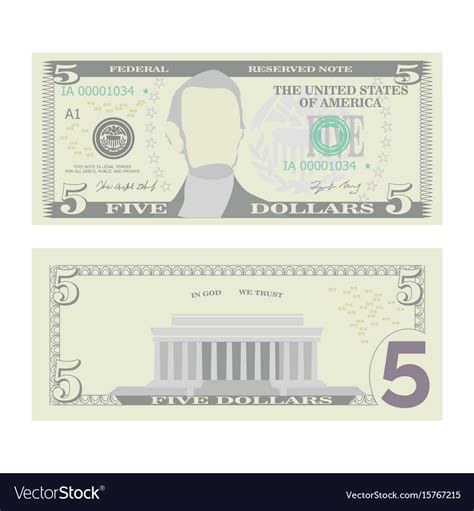 5 dollars banknote cartoon us currency Royalty Free Vector