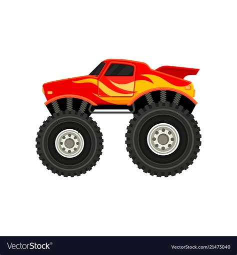 Flat icon of red monster truck with yellow Vector Image