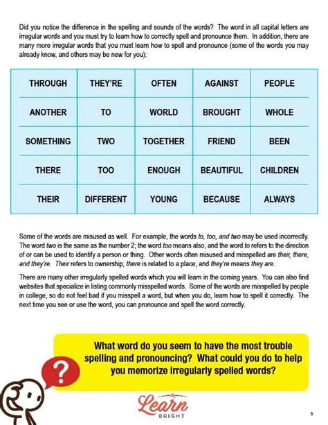 Irregularly Spelled Words, Free PDF Download - Learn Bright