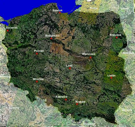 Map of Poland (Satellite Map) : Worldofmaps.net - online Maps and Travel Information