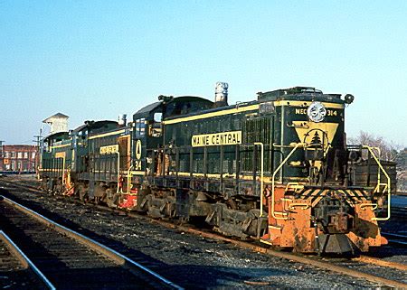 Maine Central switchers S4's #314, 317 and S1 #958 sit in the deadline at the Waterville, Maine ...