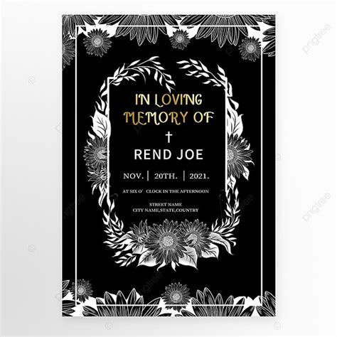 Black Line Floral Funeral Invitation Template Download on Pngtree