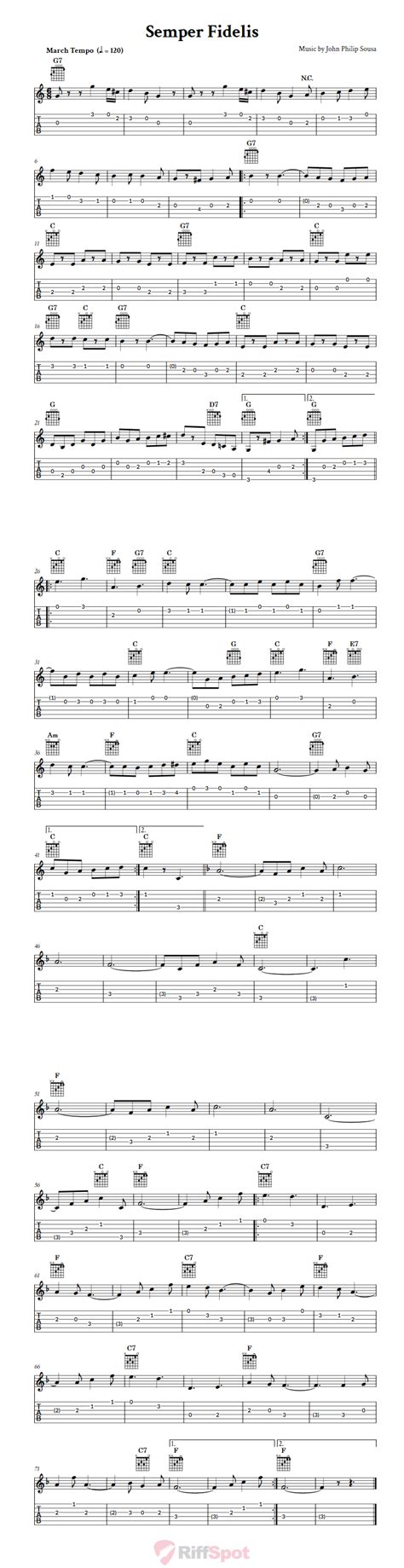 Semper Fidelis - Easy Guitar Sheet Music and Tab