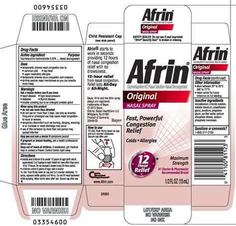 Afrin Original (spray) Bayer HealthCare LLC.