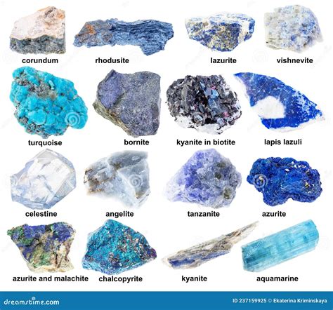 Set of Various Blue Raw Minerals with Names Stock Image - Image of lapis, crystal: 237159925