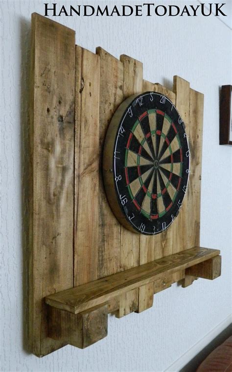 Handmade Rustic Driftwood Dartboard Backboard with built in Shelf made from Recycled Pallet Wood ...