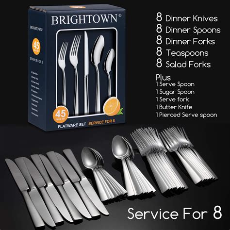 45-Piece Silverware Flatware Cutlery Set in Ergonomic Design Size and ...