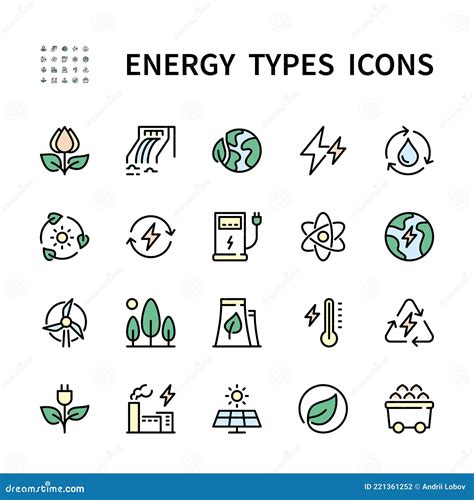 Types of Energy Vector Color Icons. Isolated Color Icon Collection of ...