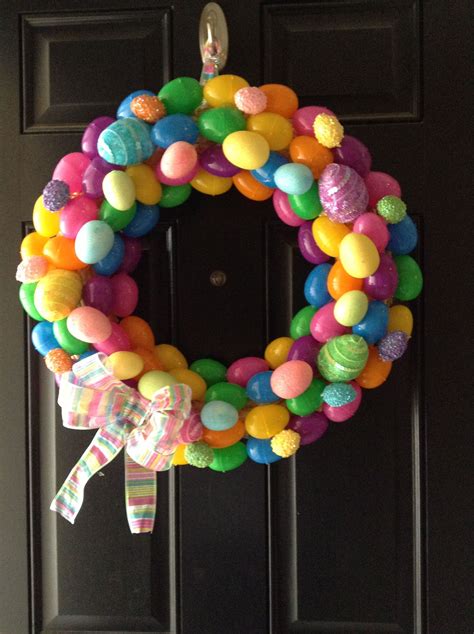 Easter Egg Wreath! Used a straw wreath and a variety of glittery and sparkle eggs from Hobby ...