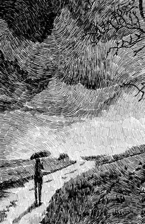 Rain illustration Black rain Black ink drawing by NicolasJolly ...