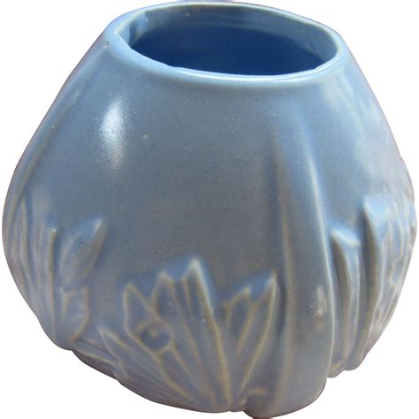 Vintage 1940s McCoy blue butterfly pottery vase - bowl, planter. Vintage American pottery ...