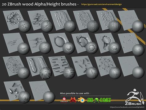 Zbrush - 20 wood brushes on Behance