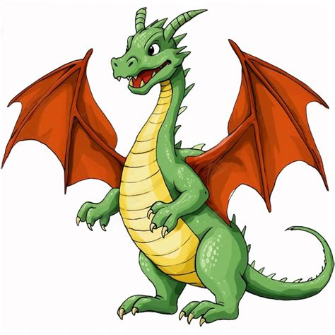 Dragon Vert De Dessin Animé Avec Des Ailes Orange Et Une Ai Générative ...