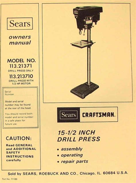 Craftsman Drill Press Parts Manual