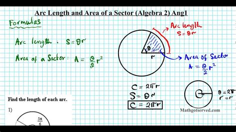 Arc Length and Area of a Sector Algebra 2 Trigonometry Common core al2Ang1 - YouTube