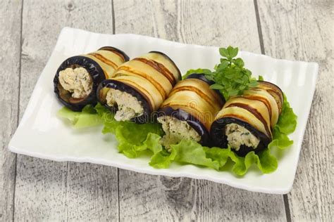 Stuffed Eggplant Roll with Cheese and Herbs Stock Photo - Image of roll, nutrition: 157290418