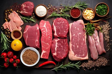 Premium AI Image | a variety of meats and spices on a table