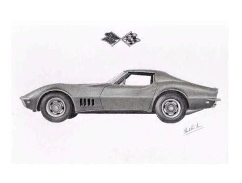 Pencil drawing of a 1968 Chevrolet Corvette Corvette 68 | Etsy