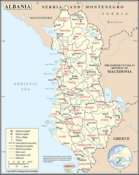 Free Printable Labeled and Blank Map of Albania in PDF