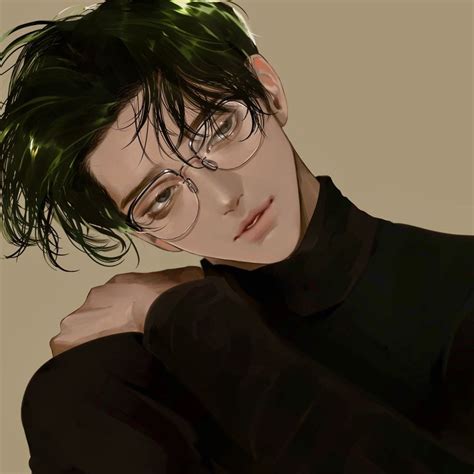 a young man with green hair and glasses