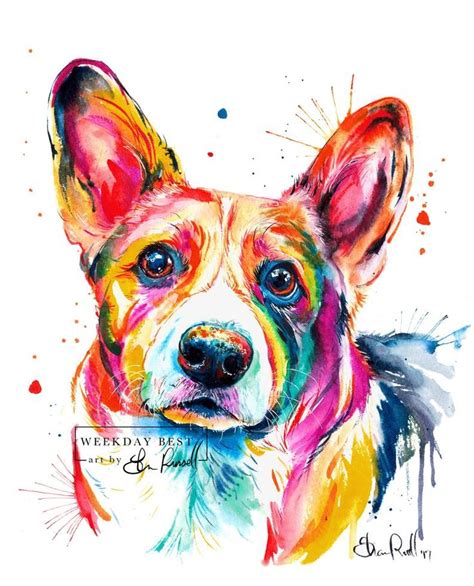 Colorful and splashy CORGI Art Print - Print of my Original Watercolor Painting (FREE Shipping ...