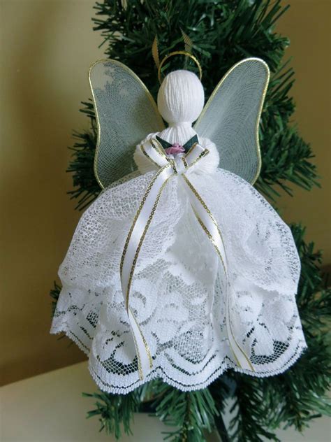 CRAFTS HANDMADE WHITE LACE ANGEL 7 IN. XMAS VICTORIAN CHRISTIAN DECOR ...
