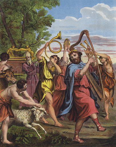 King David dancing before the Ark of the Covenant as he brings … stock ...