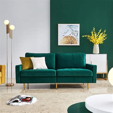 Buy JULYFOX Emerald Green Velvet Fabric Sofa Couch, 70 inch Wide Mid ...