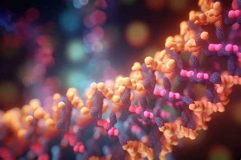 Abstract 3D Illustration of Protein Biosynthesis Process in Microscopic Scale with Vibrant ...