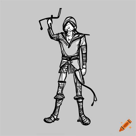 Minimalistic ink drawing of an elf ranger