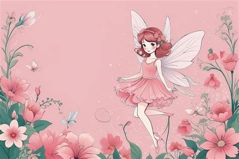 Premium Photo | Illustration of fairy and flowers in soft pink background This eps file info ...