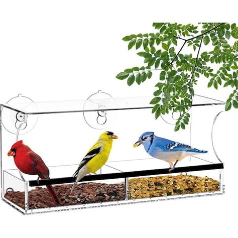 12 in. Outdoor Clear Window Bird Feeder - Window Bird Feeder with Strong Suction Cup ...