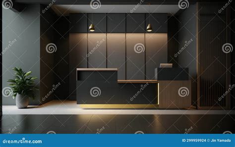 Reception Counter in Modern Office. 3d Render Concept of Hotel Stock ...