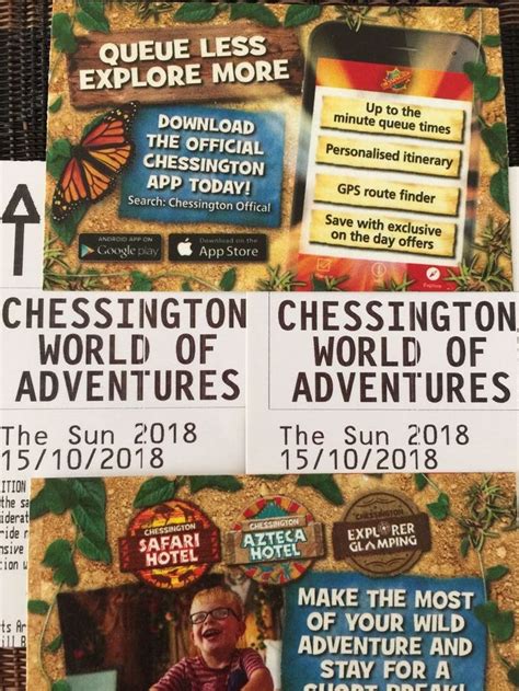 2 X CHESSINGTON WORLD OF ADVENTURES TICKETS MONDAY 15TH OCTOBER 2018: £ ...