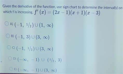 Solved Given the derivative of the function, use sign chart | Chegg.com