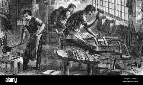 SHEFFIELD STEEL INDUSTRY Workers in a file cutting factory in 1866 ...