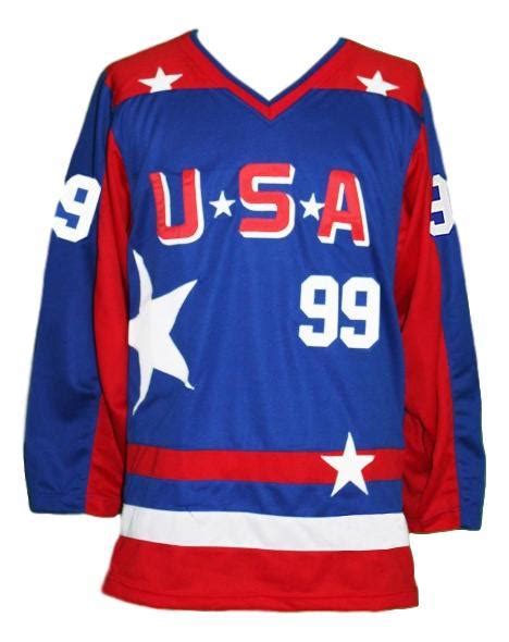 Custom Name # Team USA Retro Hockey Jersey Sewn New Blue Banks #99 Any ...