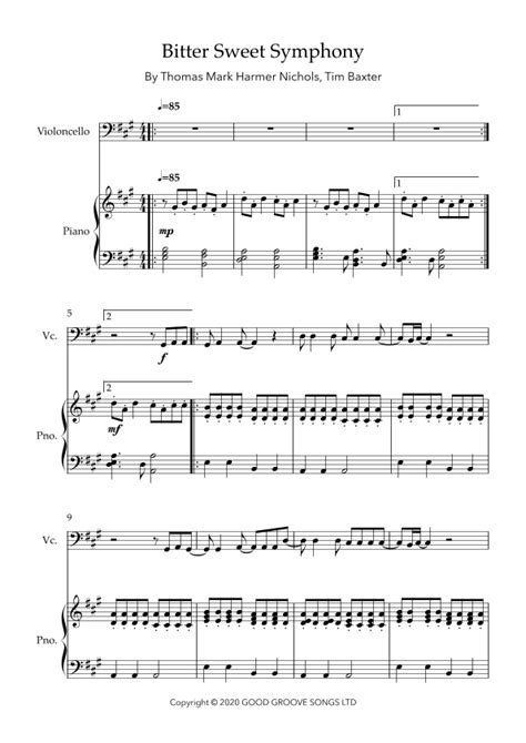 Bittersweet Symphony (arr. Matthew pyeon) by Tim Baxter Sheet Music for Cello and Piano at Sheet ...